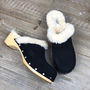 UGG Australia Kalie Black Suede Shearling Clogs